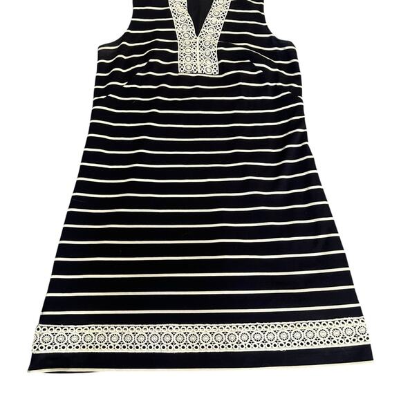 Eliza J Mandarin Collar Shift Dress Navy and White Striped Size 14 - Picture 2 of 9